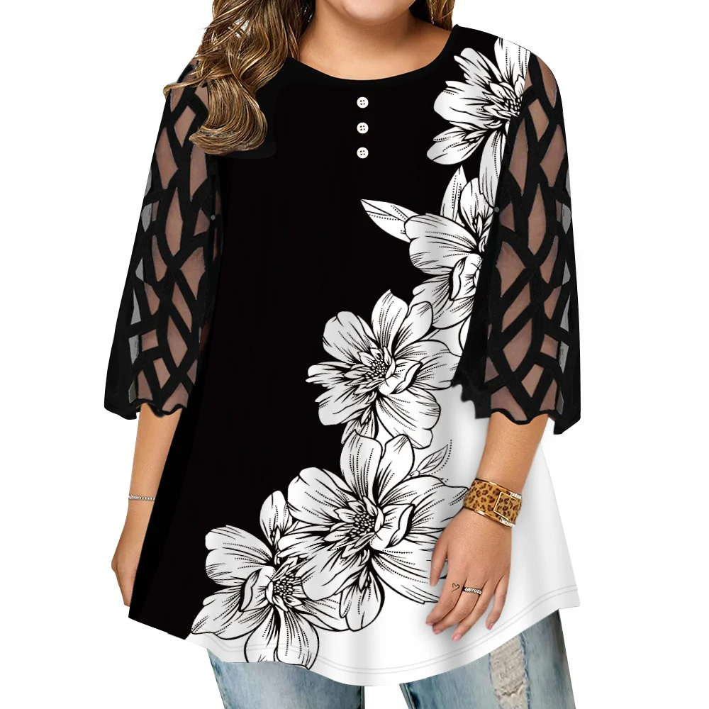 Plus size Half 6xl Shirt Blouse Female 2021 Springtops O-neck Sleeve Lace Splice Print Boho Fashion Curvy Girl Blouse Shirt Tops
Plus size Half 6xl Shirt Blouse Female 2021 Springtops O-neck Sleeve Lace Splice Print Boho Fashion Curvy Girl Blouse Shirt Tops