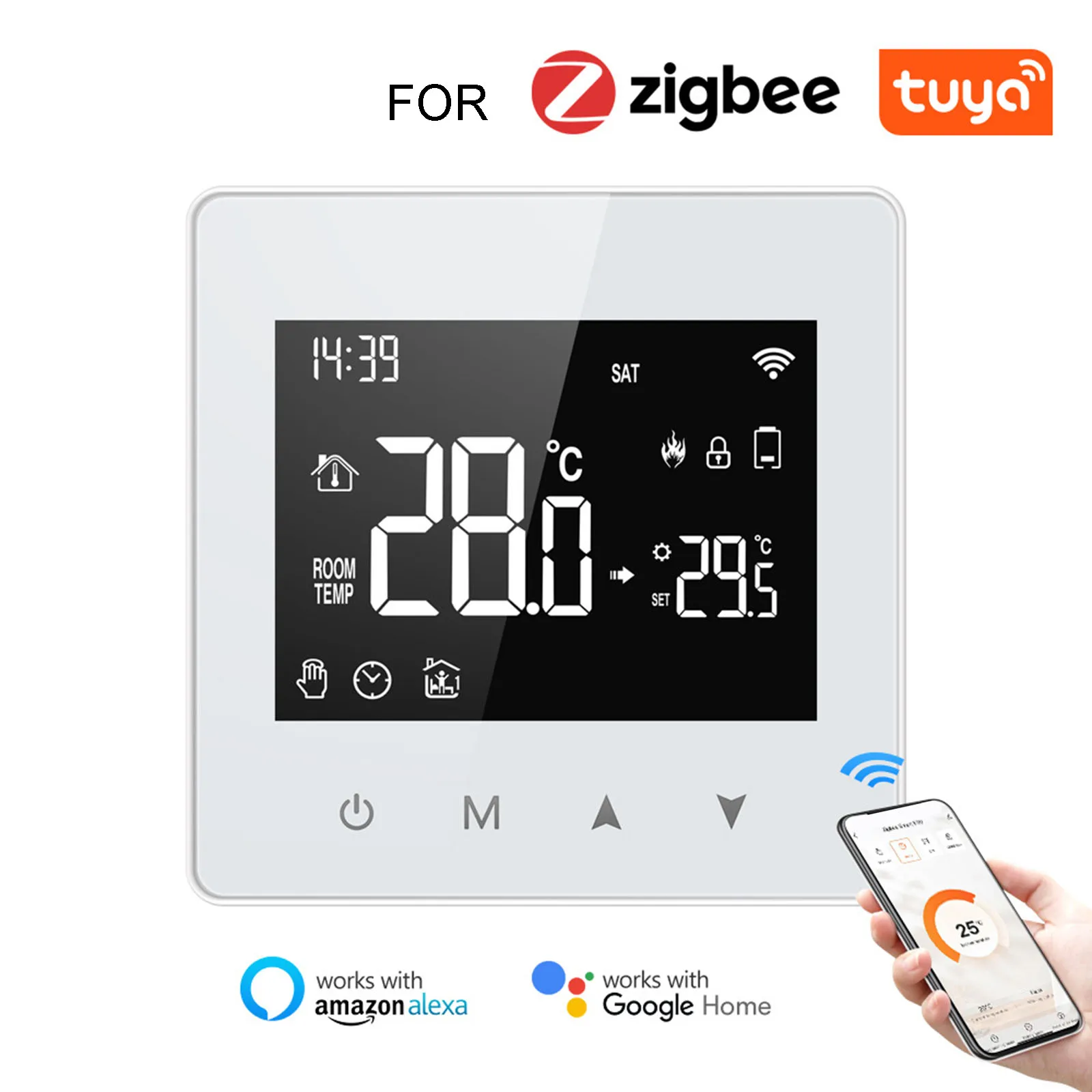 Термостат TUYA Wi-Fi Zigbee, контроллер температуры для газового котла, работает с Alexa-Google Home
Термостат TUYA Wi-Fi Zigbee, контроллер температуры для газового котла, работает с Alexa-Google Home