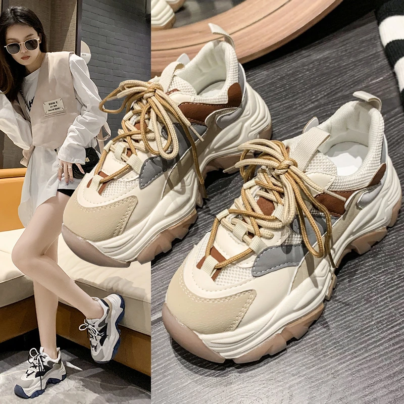 Chunky Sneakers Women Synthetic Leather Mesh Mixed Colors Lace-Up Platform Ladies Vulcanized Shoes Handmade 2022
Chunky Sneakers Women Synthetic Leather Mesh Mixed Colors Lace-Up Platform Ladies Vulcanized Shoes Handmade 2022