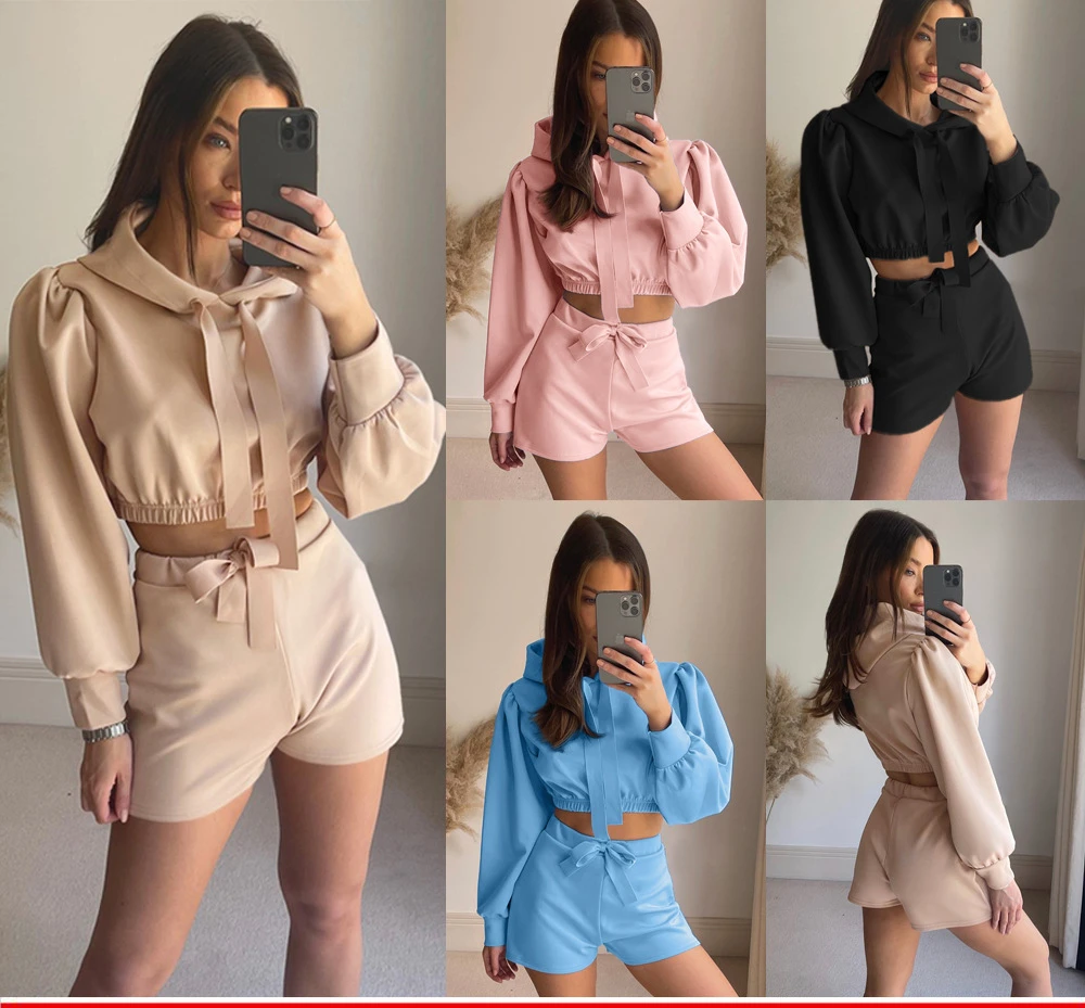 Fall/Winter 2022 New Women's Hot Sale Solid Color Hooded Puff Sleeve Shorts Set Female Long Sleeve Top and Shorts Two Piece Suit
Fall/Winter 2022 New Women's Hot Sale Solid Color Hooded Puff Sleeve Shorts Set Female Long Sleeve Top and Shorts Two Piece Suit