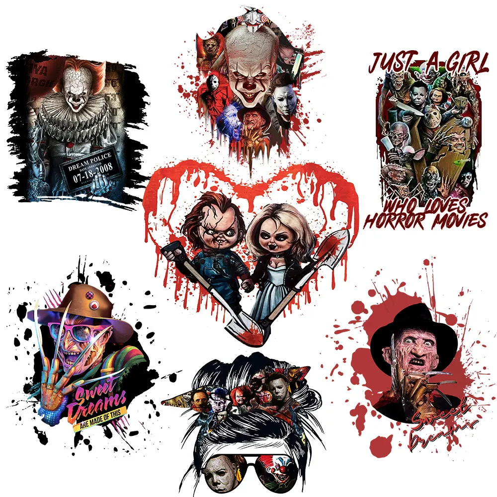 Horror Movie Patches For Clothes Blood Skull Halloween Heat Transfer DIY Applique T-Shirt Parches Thermo Sticker Stripes Decals
Horror Movie Patches For Clothes Blood Skull Halloween Heat Transfer DIY Applique T-Shirt Parches Thermo Sticker Stripes Decals