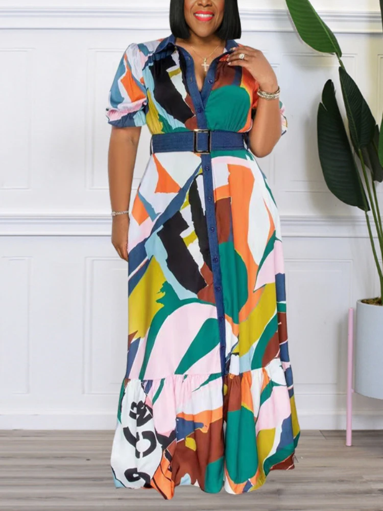Plus Size Printed Long Dresses for Women Puff Sleeve Button Up Ruffle Shirt Dress Maxi Summer Causal Elegant Wear with Belt
Plus Size Printed Long Dresses for Women Puff Sleeve Button Up Ruffle Shirt Dress Maxi Summer Causal Elegant Wear with Belt