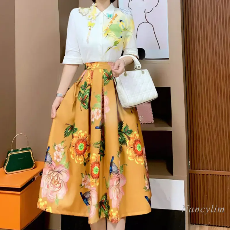 Chinese Style Retro Print Skirts Suits for Women 2 Piece Set 2023 Summer New Elegant Embroidered Shirt + Midi Skirt TwoPiece Set
Chinese Style Retro Print Skirts Suits for Women 2 Piece Set 2023 Summer New Elegant Embroidered Shirt + Midi Skirt TwoPiece Set