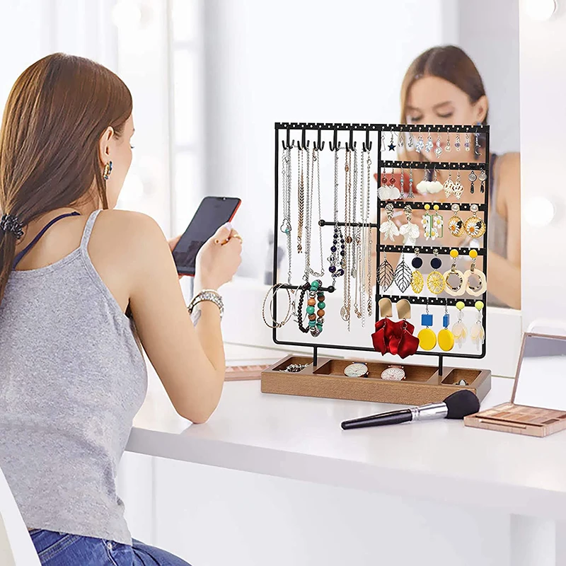 Earrings Organizer 5-Layer 114 Holes Ear Stud Holder Earring Display Stand Wooden Base Jewelry Organizer for Hanging Earrings
Earrings Organizer 5-Layer 114 Holes Ear Stud Holder Earring Display Stand Wooden Base Jewelry Organizer for Hanging Earrings