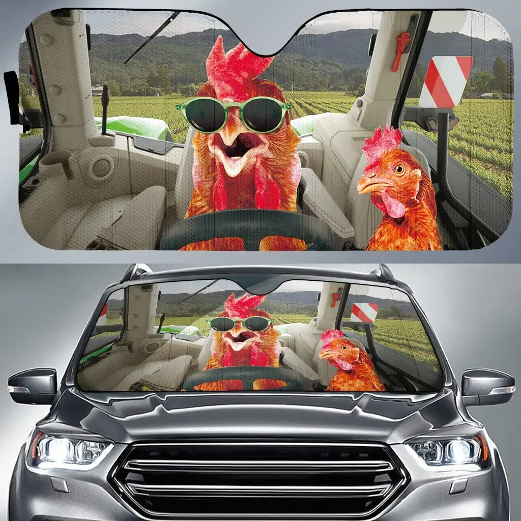 Funny Chickens With Sunglasses Driving Tractor Car Sunshade, Chicken Driving Auto Sunshade For Farmers, Rooster Car Windshield D
Funny Chickens With Sunglasses Driving Tractor Car Sunshade, Chicken Driving Auto Sunshade For Farmers, Rooster Car Windshield D