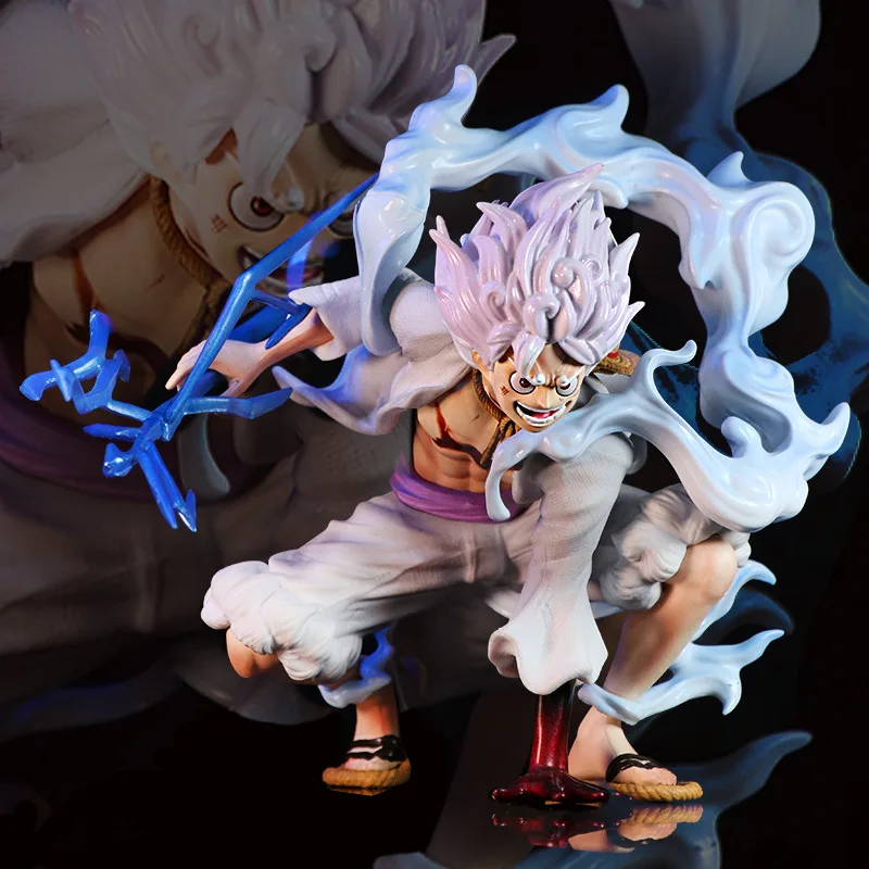 

19cm One Piece Luffy Gear 5 Anime Figure Sun God Nika Luffy Figures Squat Down With Lightning Figurine Statue Model Doll Gift