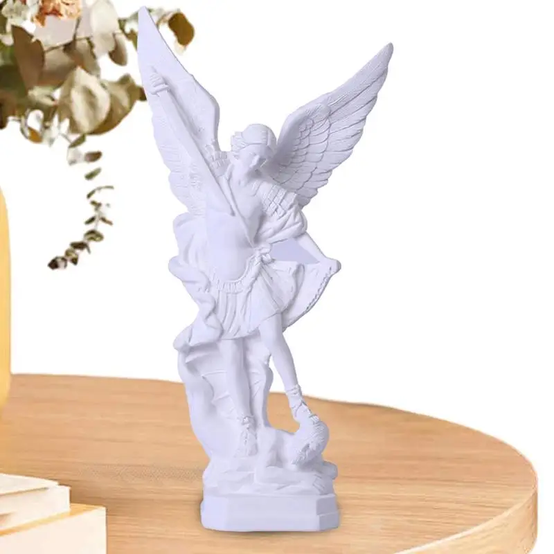 

San Miguel Arcangel Statue Resin Sculpture White Angel Ornaments Desktop Decoration Dedicate Archangel Figurines Home Decoration