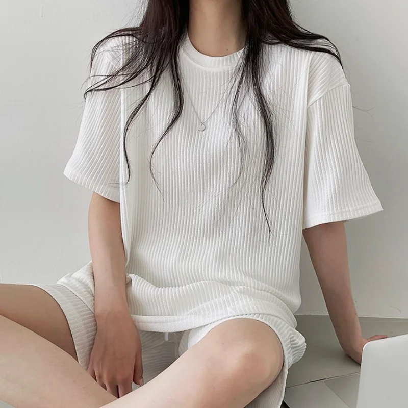 2023 Summer Women Clothing Ice Silk Sets Short Sleeve Tshirt+Shorts Set 2Pcs Tracksuit Solid Loose Tees Tops Sports Casual Suit
2023 Summer Women Clothing Ice Silk Sets Short Sleeve Tshirt+Shorts Set 2Pcs Tracksuit Solid Loose Tees Tops Sports Casual Suit