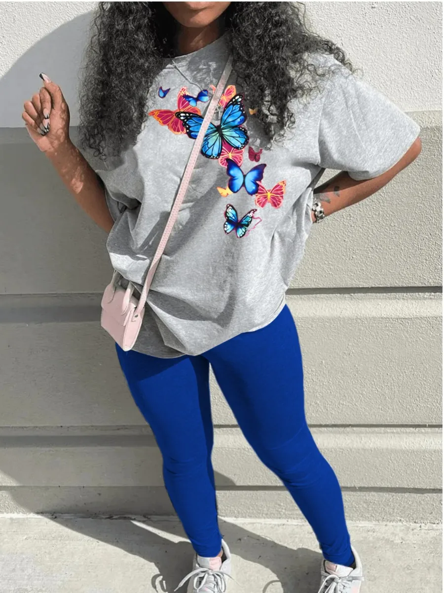 LW Cartoon Print Basics Pants Set Short Sleeve Casual O Neck Butterfly Printed Loose Tee+Sheath Fitness Leggings Matching Suits 
LW Cartoon Print Basics Pants Set Short Sleeve Casual O Neck Butterfly Printed Loose Tee+Sheath Fitness Leggings Matching Suits