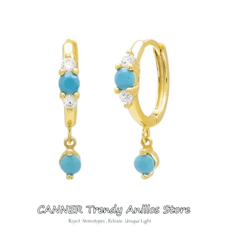 

CANNER 925 Sterling Silver Needle Fashion Drop Earring for Women Turquoise Pendant 18K Gold Earrings High Luxury women's Jewelry