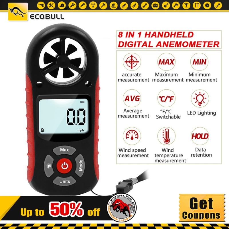 8in1 LCD Handheld Airflow Windmeter Thermometer Digital Anemometer Portable Outdoor Surfing Wind-Speed Gauge Meter Measure Tool
8in1 LCD Handheld Airflow Windmeter Thermometer Digital Anemometer Portable Outdoor Surfing Wind-Speed Gauge Meter Measure Tool