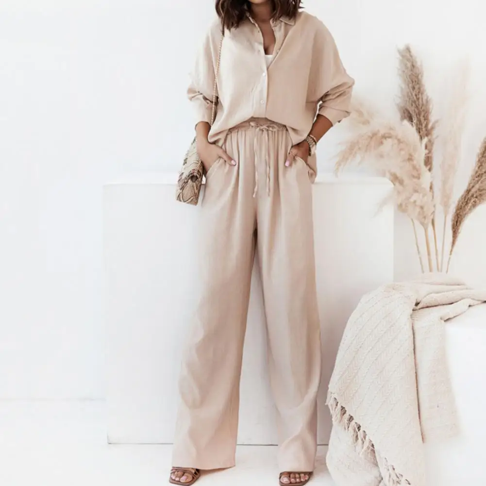 2 Pcs/Set Women Blouse Pants Set Turn-down Collar Full Length Elastic Waist Deep Crotch Fall Shirt Pants Suit Female Clothes
2 Pcs/Set Women Blouse Pants Set Turn-down Collar Full Length Elastic Waist Deep Crotch Fall Shirt Pants Suit Female Clothes