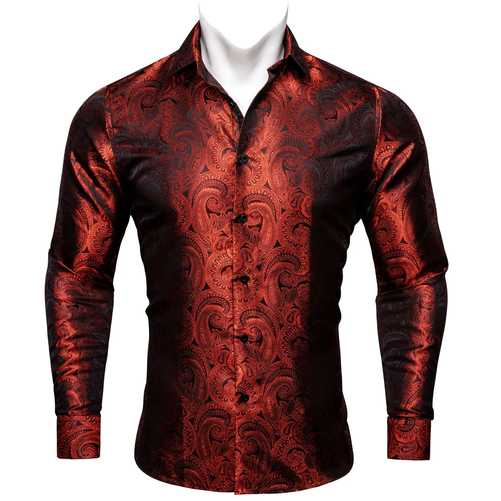 

Luxury Silk Shirts for Men Paisley Wine Red Spring Autumn Embroidered Long Sleeve Blouse Exquisite Casual Barry. Wang CY-0608