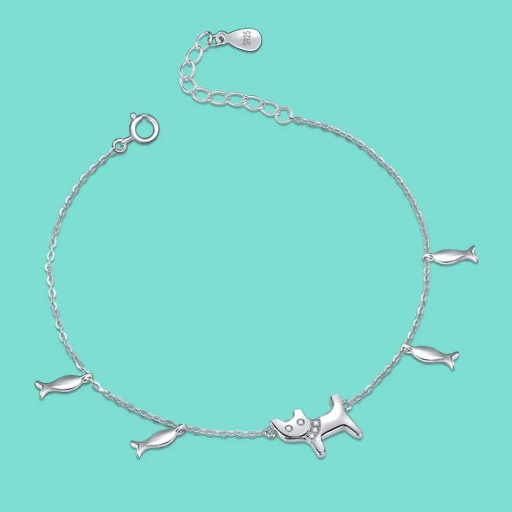 925 Sterling Silver Bracelet Kitten And Fish Shape Adjustable Spring Ring O Chain All Match Birthday Gift La Pulsera Armbanden
925 Sterling Silver Bracelet Kitten And Fish Shape Adjustable Spring Ring O Chain All Match Birthday Gift La Pulsera Armbanden