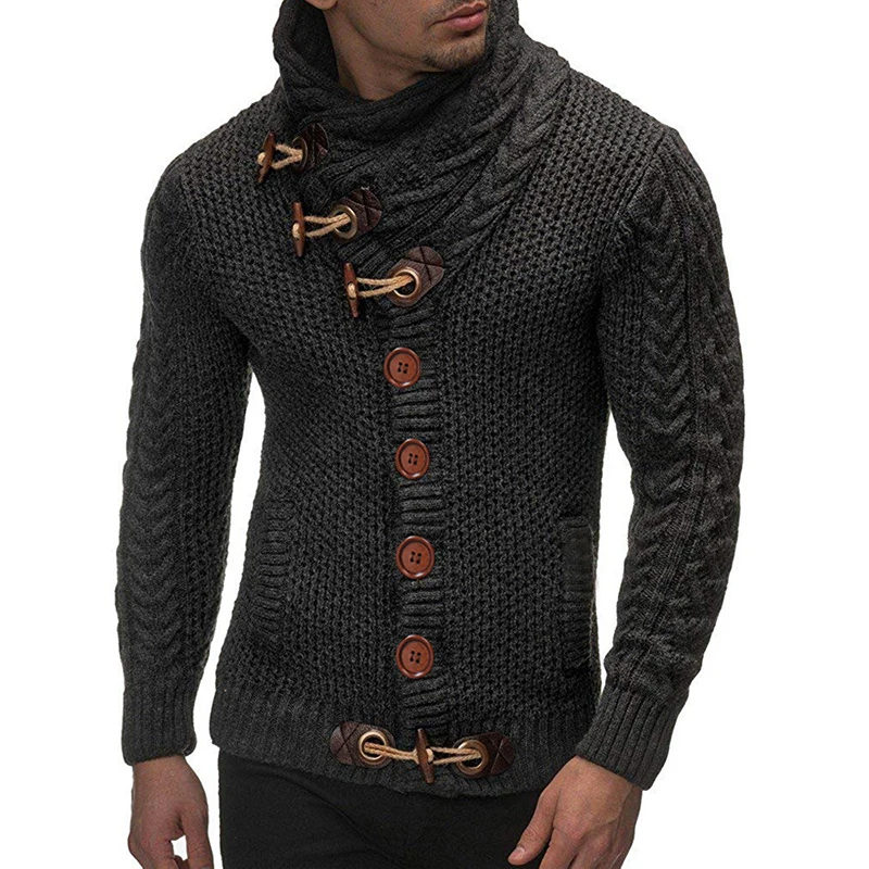 High Collar Fashion Men's Cardigan Loose Sweater 2023 Single Breasted Horn Buckle Solid Color Coat Sweater Clothing For Man
High Collar Fashion Men's Cardigan Loose Sweater 2023 Single Breasted Horn Buckle Solid Color Coat Sweater Clothing For Man
