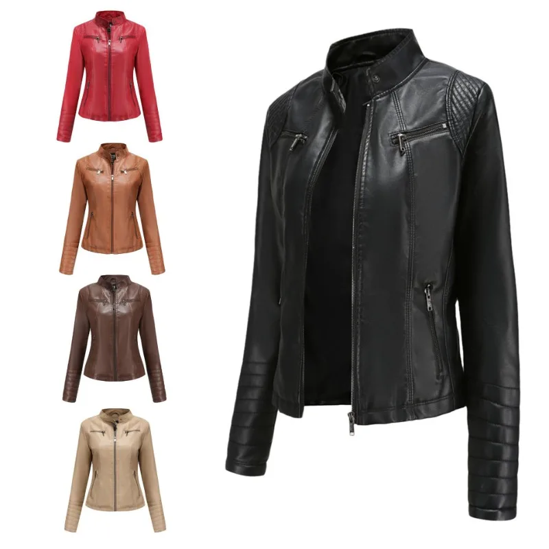 

Новинка 2023, женское кожаное пальто, женское весенне-осеннее тонкое мотоциклетное пальто, кожаное пальто, короткая модная женская куртка