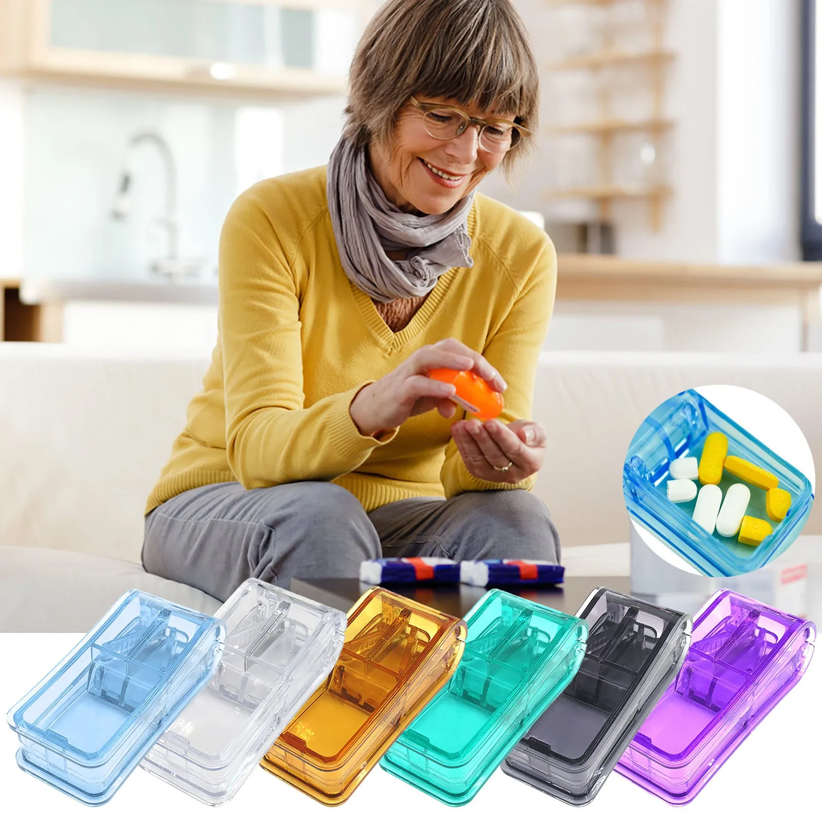

Medicine Box Pill Caplets Medicine Dose Tablet Cutter Splitter Divide Compartment Storage Box Portable Home Medicine Case Boxes