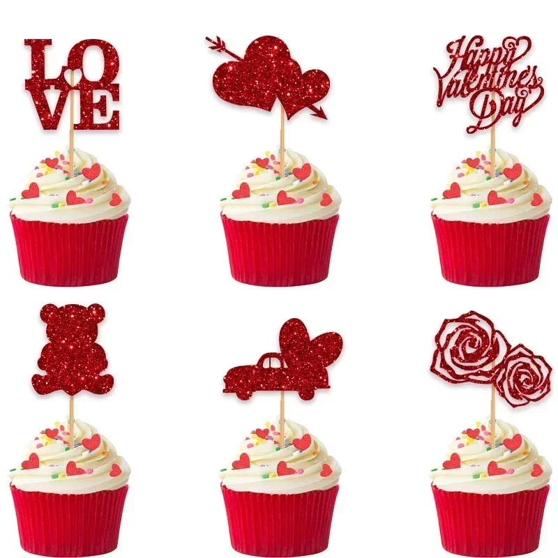 Valentine's Day Cupcake Toppers Sequin Red Rose Bear Love Heart Cake Toppers Happy Valentine Day Wedding Party Cake Decoration
Valentine's Day Cupcake Toppers Sequin Red Rose Bear Love Heart Cake Toppers Happy Valentine Day Wedding Party Cake Decoration