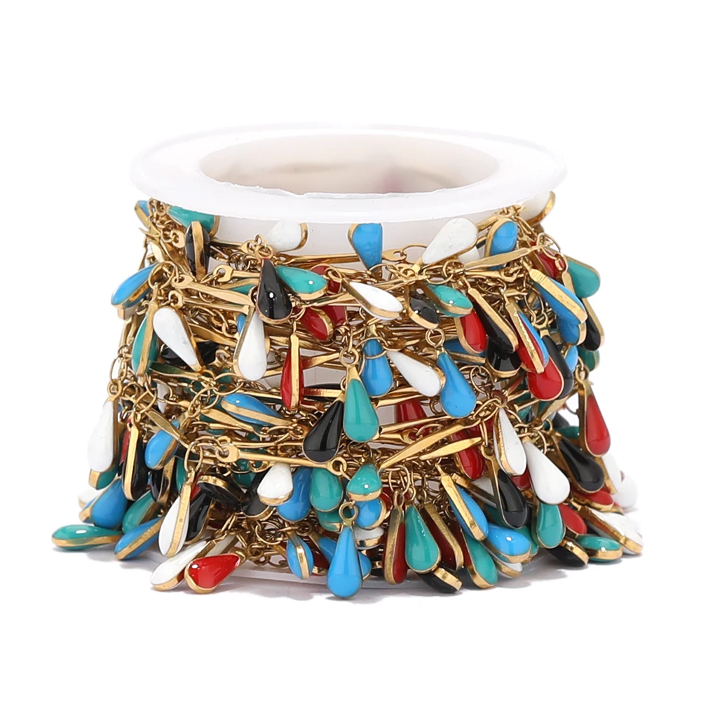 

1 Meter Stainless Steel Colorful Enamel Teardrop Link Chains DIY Jewelry Making Women Children Necklace Bracelet Anklet Findings