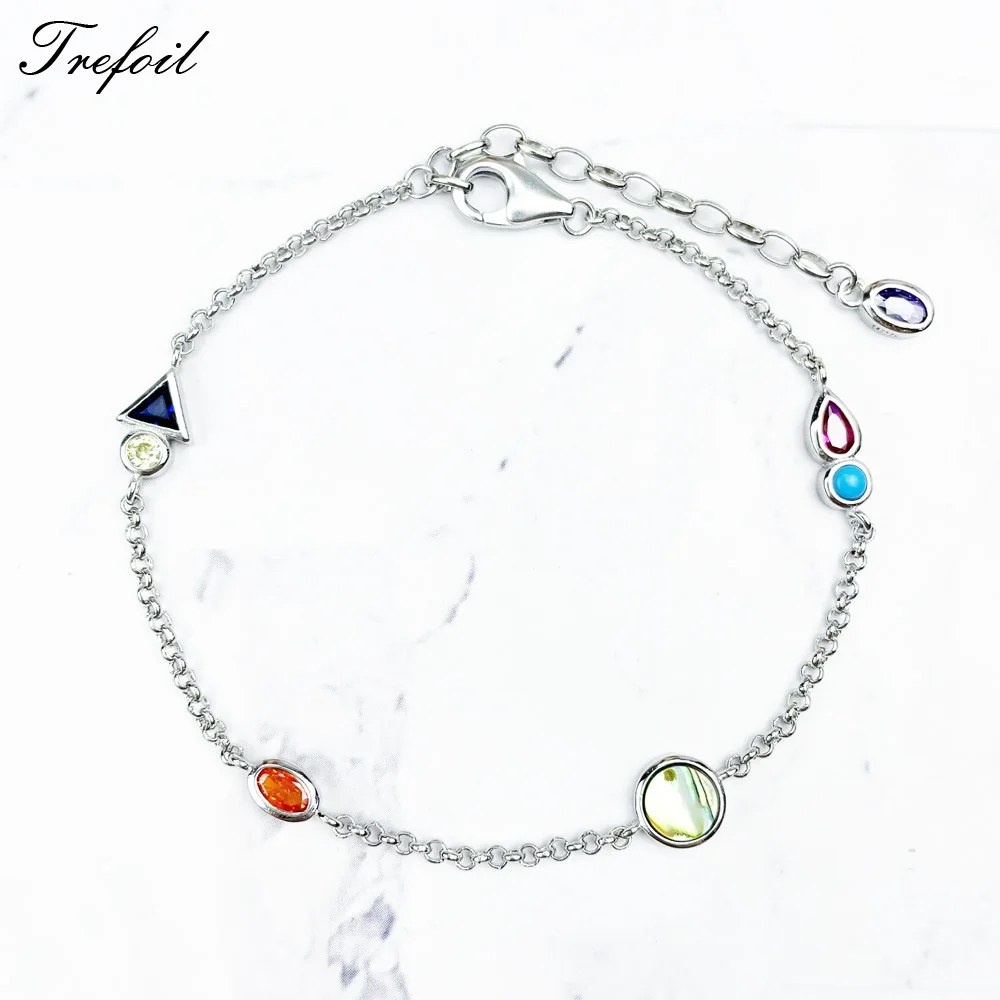 

Link Chain Bracelet Colourful Stones 925 Sterling Silver Paradisiacal Nature Women Fine Jewelry Europe Creative Bijoux Gift