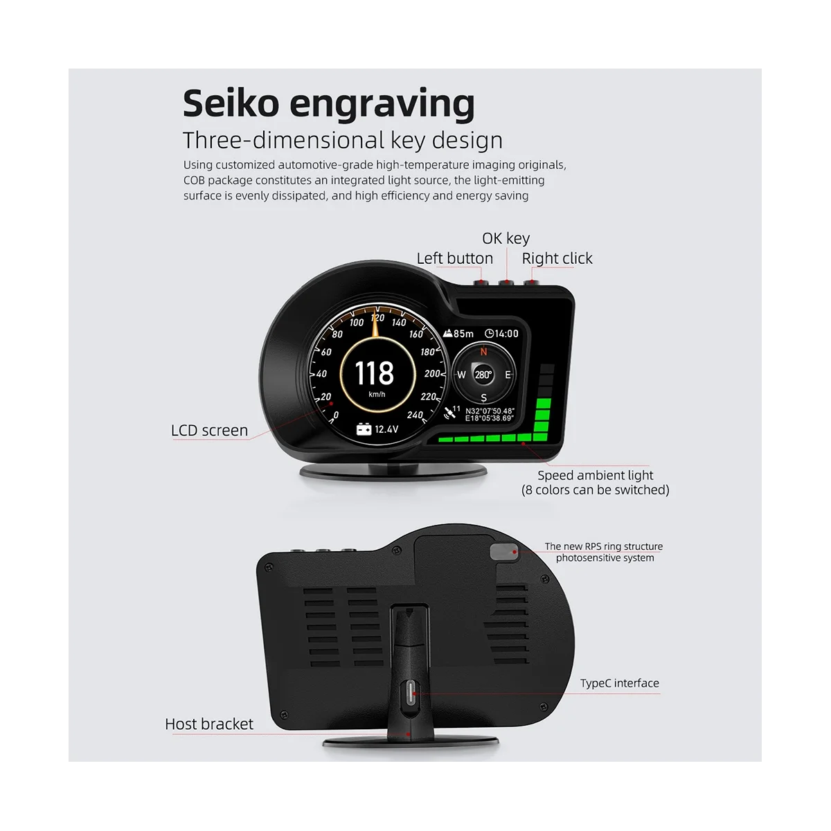 

OBD2 EOBD Многофункциональный ЖК-дисплей OBD + GPS HUD автомобильный компьютер Автомобильный дисплей в режиме реального времени спидометр для всех автомобилей