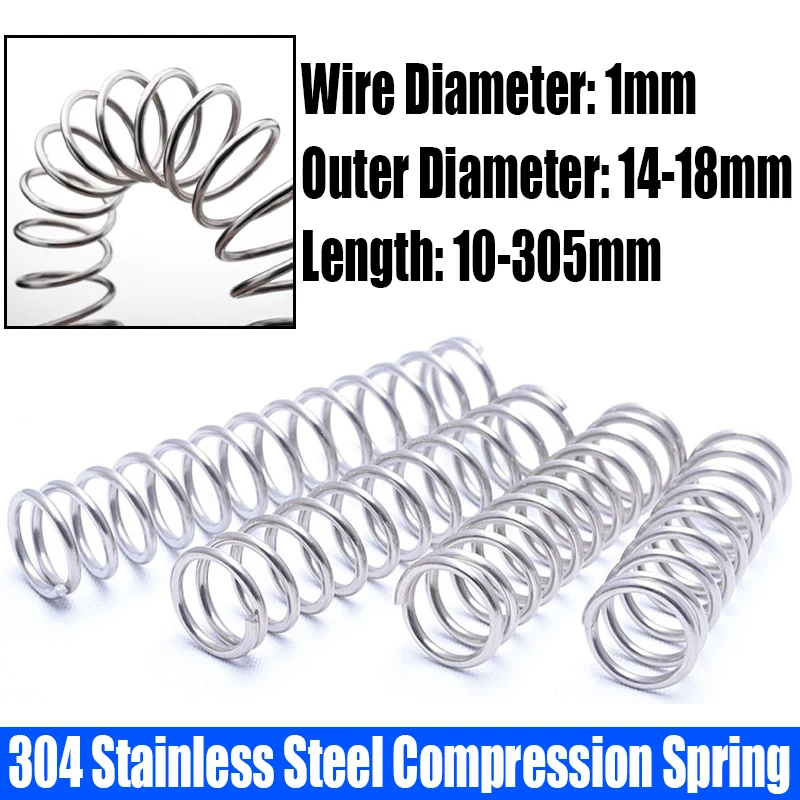 1-10PC 1mm Wire Diameter Compression Spring 304 Stainless Steel Pressure Spring Return Spring 14-18mm Outside Diameter L=10-305m
1-10PC 1mm Wire Diameter Compression Spring 304 Stainless Steel Pressure Spring Return Spring 14-18mm Outside Diameter L=10-305m