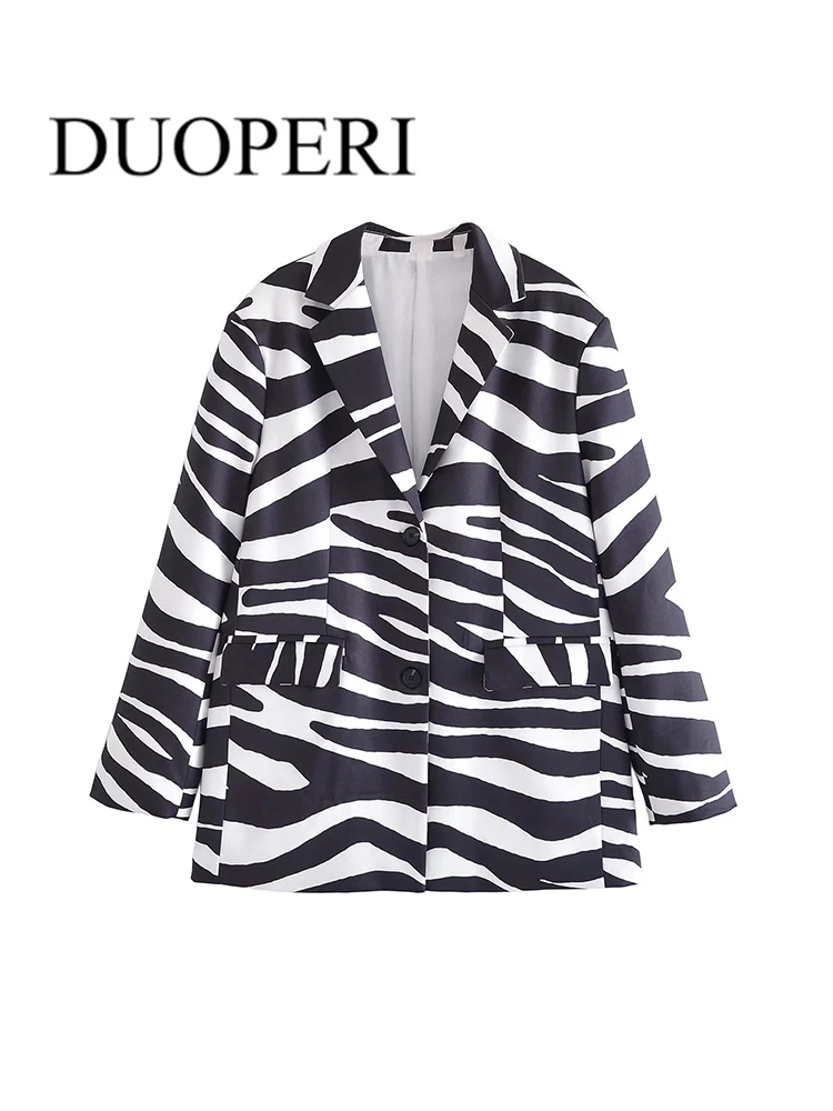 DUOPERI Women Fashion Zebra Stripe Blazer Jacket Vintage Long Sleeve Single Breasted Female Outwear Outfits Mujer
DUOPERI Women Fashion Zebra Stripe Blazer Jacket Vintage Long Sleeve Single Breasted Female Outwear Outfits Mujer