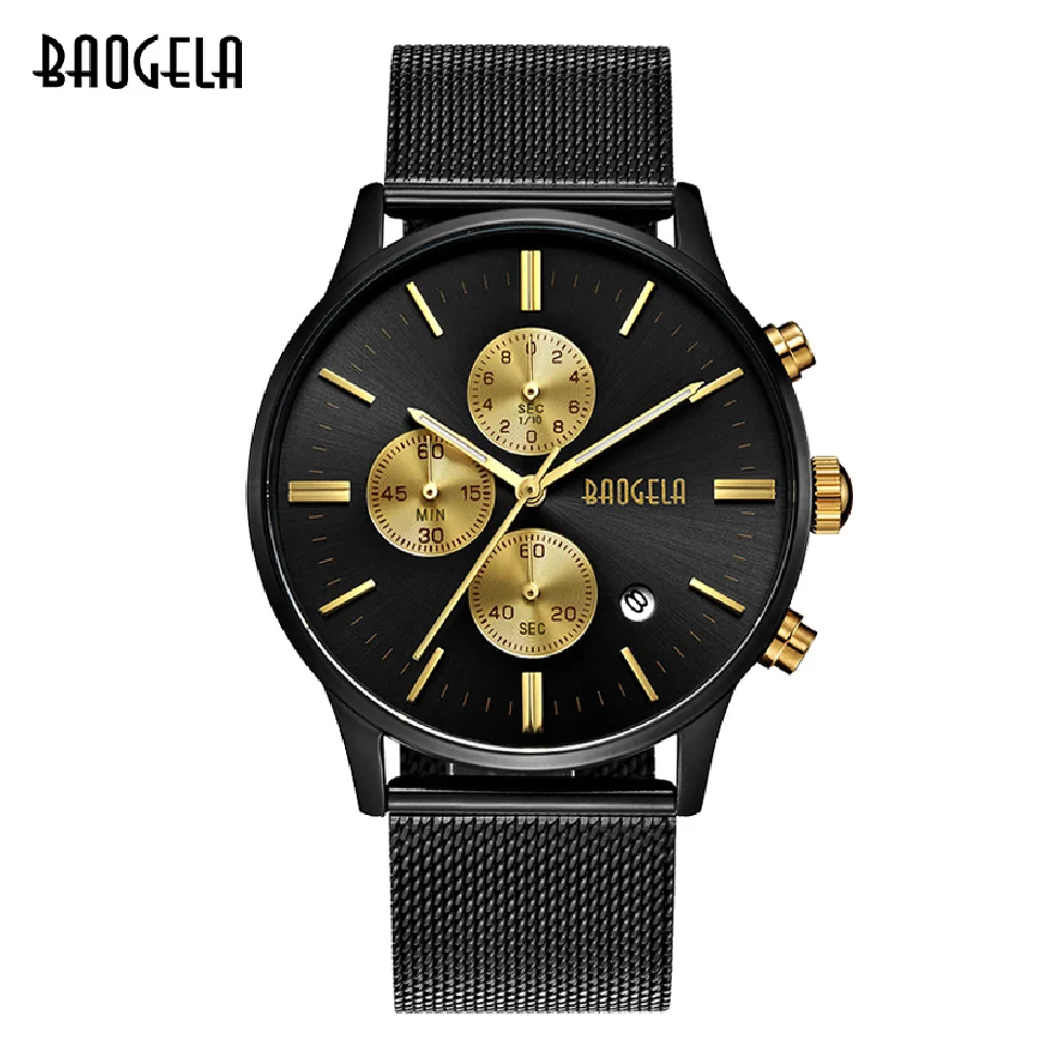 BAOGELA Men's Watch Waterproof, Analog Quartz Wrist Watches Gold With Black Stainless Steel Mesh Band, Chronograph Date 1611Alex
BAOGELA Men's Watch Waterproof, Analog Quartz Wrist Watches Gold With Black Stainless Steel Mesh Band, Chronograph Date 1611Alex