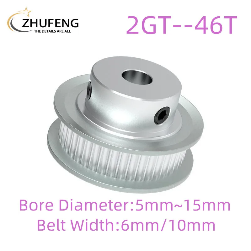 GT 46 Teeth 2GT Timing Pulley Bore 5/6/6.35/8/10/12/12.7/14/15mm for GT2 Open Synchronous belt width 6/10mm gear
GT 46 Teeth 2GT Timing Pulley Bore 5/6/6.35/8/10/12/12.7/14/15mm for GT2 Open Synchronous belt width 6/10mm gear