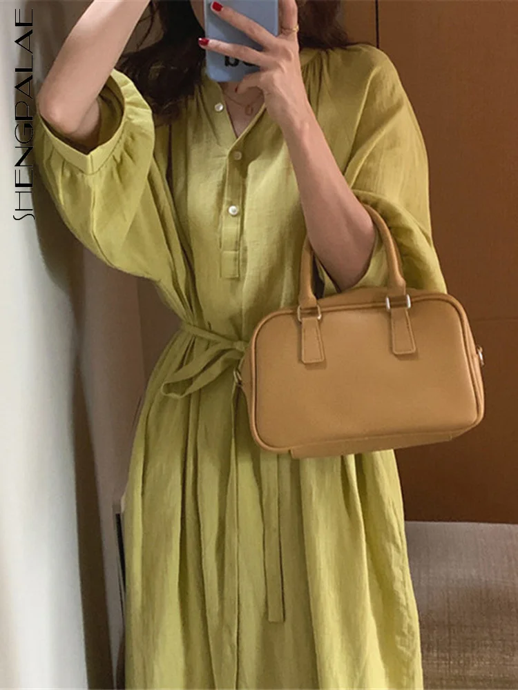 SHENGPAIAE big size puff sleeve solid color V-Neck loose waist sashes robe dress for women 2022 summer female fashion new 5Q534
SHENGPAIAE big size puff sleeve solid color V-Neck loose waist sashes robe dress for women 2022 summer female fashion new 5Q534