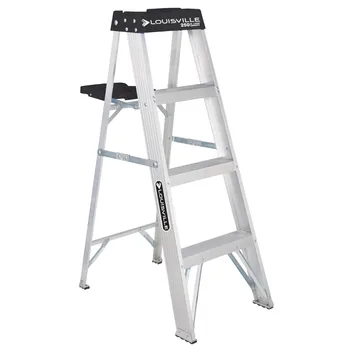 Louisville Ladder 4 Aluminum Step Ladder, 250-lb Capacity, W-2112-04S Lightweight and Safe Commercial Ladder