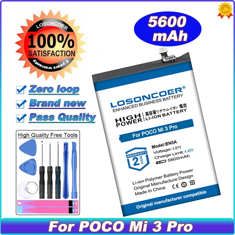 LOSONCOER BN5A Battery 5600mAh For Xiaomi POCO Mi3 Pro Mi 3 Pro Battery Free Tools
LOSONCOER BN5A Battery 5600mAh For Xiaomi POCO Mi3 Pro Mi 3 Pro Battery Free Tools