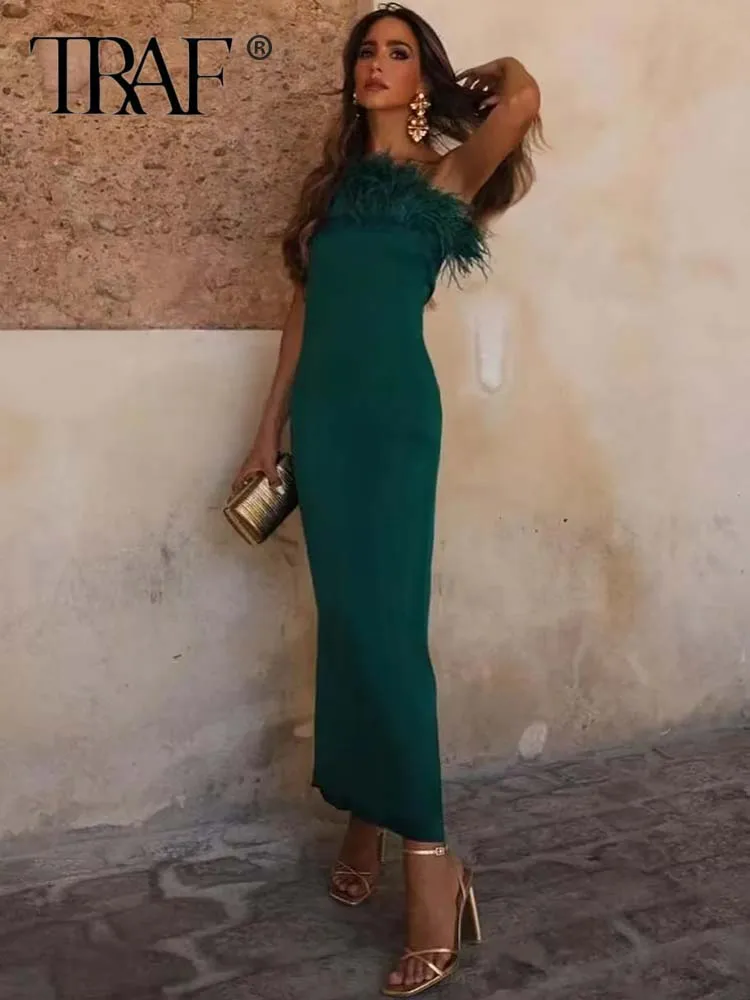 TRAF 2023 Feather Satin Slip Dress Woman Sleeveless Long Dresses Women Summer Backless Party Dresses Slit Sexy Cocktail Dresses
TRAF 2023 Feather Satin Slip Dress Woman Sleeveless Long Dresses Women Summer Backless Party Dresses Slit Sexy Cocktail Dresses