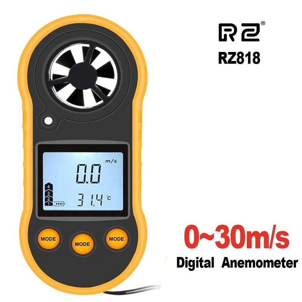 RZ818 Anemometer Wind Speed Meter Measures Wind Velocity Airflow Temperature LCD Backlight Wind Speed Meter 30m/s
RZ818 Anemometer Wind Speed Meter Measures Wind Velocity Airflow Temperature LCD Backlight Wind Speed Meter 30m/s