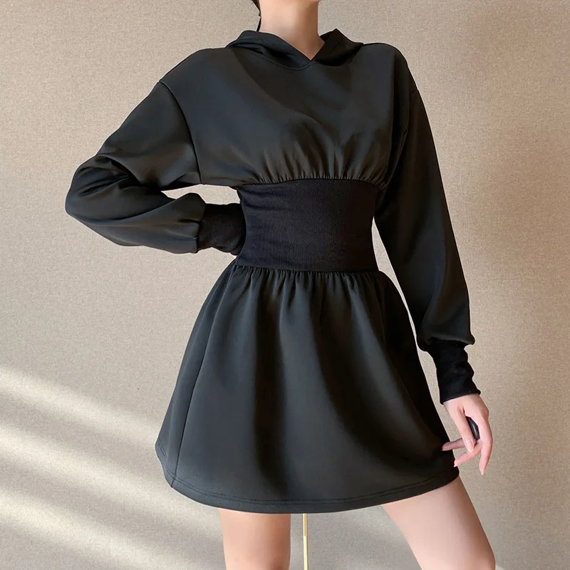 Harajuku Mini Winter Hooded Black Gothic Dress Elastis Waist Long Sleeve Solid Streetwear Hip Hop Retro Vintage Party Dresses
Harajuku Mini Winter Hooded Black Gothic Dress Elastis Waist Long Sleeve Solid Streetwear Hip Hop Retro Vintage Party Dresses