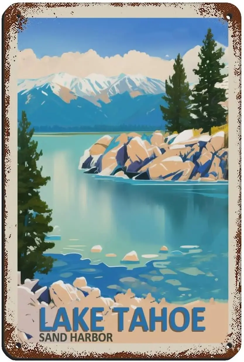 ANJUJU Lake Tahoe Sand Harbor Винтажный туристический постер Ретро Металлическая жестяная