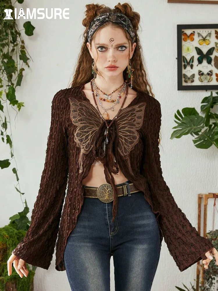 IAMSURE Grunge Fairycore Butterfly Split T Shirt Vintage Bandage V-Neck Long Flare Sleeve Tees Cardigans Women 2023 Autumn Lady
IAMSURE Grunge Fairycore Butterfly Split T Shirt Vintage Bandage V-Neck Long Flare Sleeve Tees Cardigans Women 2023 Autumn Lady
