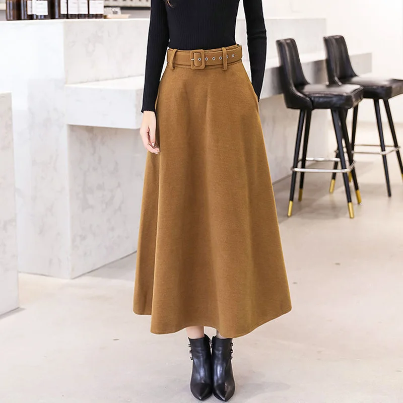 Winter Woolen Maxi Skirts For Women Vintage With Belt High Waist Skirt Zipper Female Casual Streetwear Long Skirt Khaki New
Winter Woolen Maxi Skirts For Women Vintage With Belt High Waist Skirt Zipper Female Casual Streetwear Long Skirt Khaki New