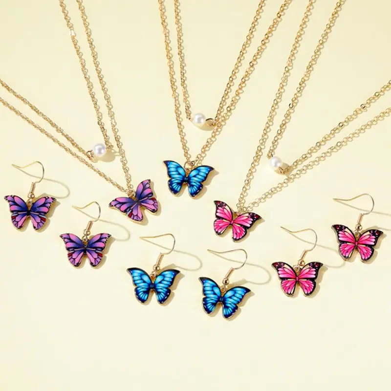 New Colorful Butterfly Pearl Double Layer Necklace Drop Earrings Jewelty Set
New Colorful Butterfly Pearl Double Layer Necklace Drop Earrings Jewelty Set
