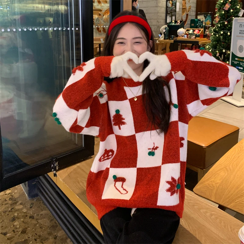 Winter Fashion Jacquard Clashing Crew Neck Pullover Women 2022 Christmas Jumper Knit Sweaters Loose Thickened Knit Jumper Tops
Winter Fashion Jacquard Clashing Crew Neck Pullover Women 2022 Christmas Jumper Knit Sweaters Loose Thickened Knit Jumper Tops