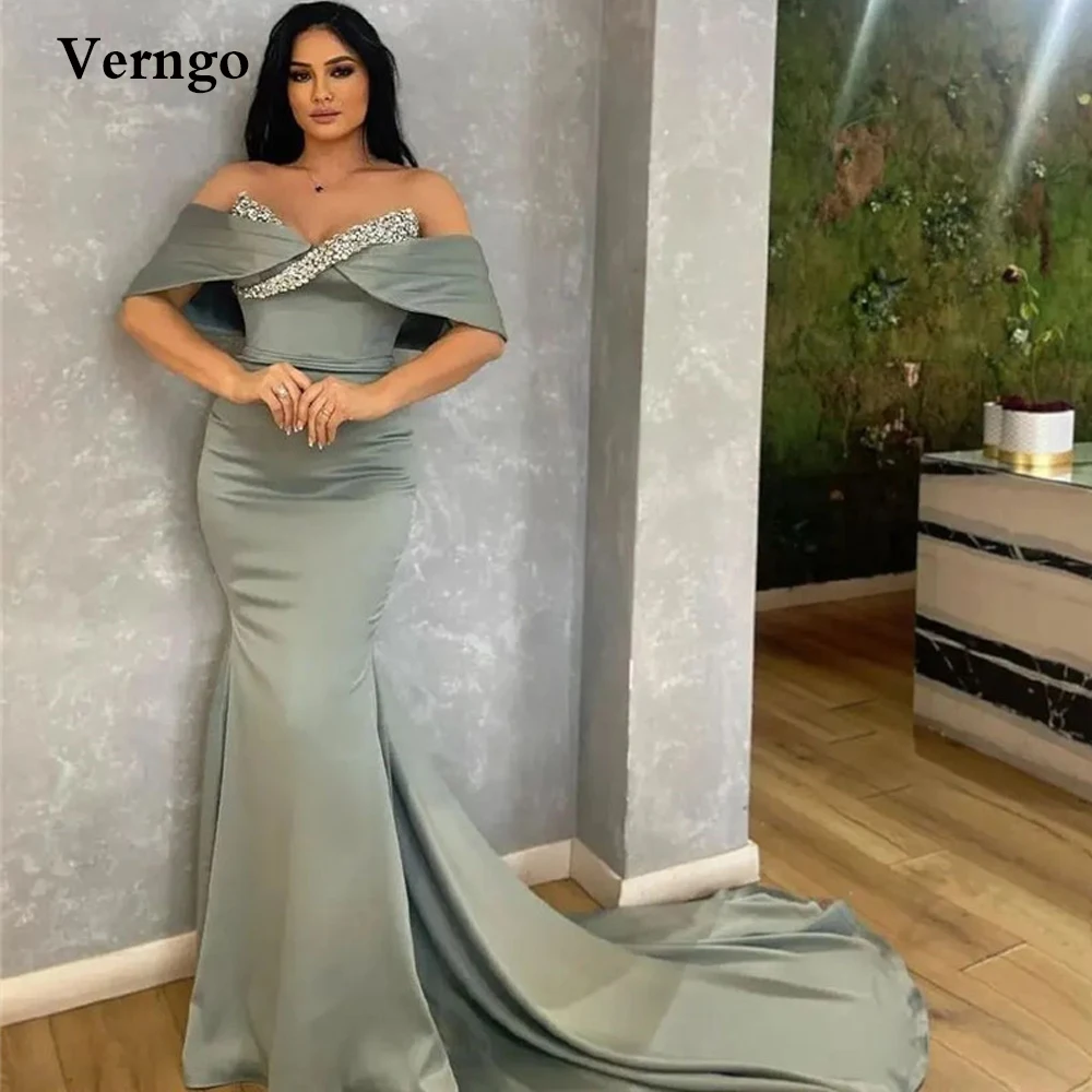 Verngo Off the Shoulder Pale Satin Mermaid Evening Dresses Beads Sweep Train Dubai Women Formal Party Dress Fashion Prom Gowns
Verngo Off the Shoulder Pale Satin Mermaid Evening Dresses Beads Sweep Train Dubai Women Formal Party Dress Fashion Prom Gowns