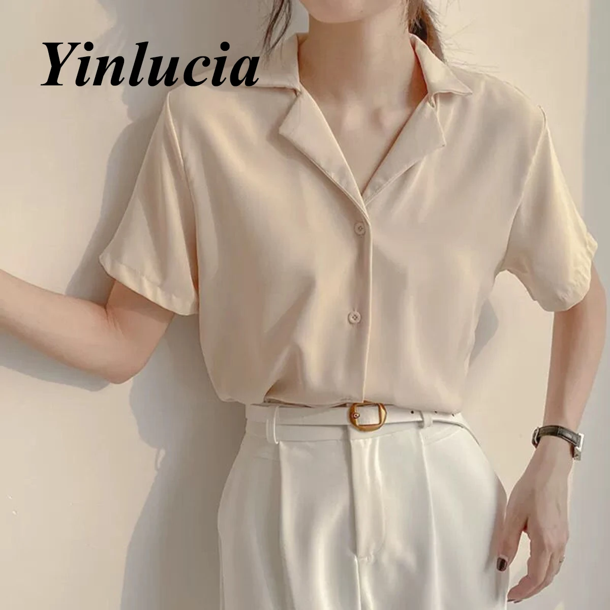 Блузка женская однотонная с V-образным вырезом, тонкий универсальный топ свободного покроя для офиса, модная деловая рубашка, лето 2022 
Блузка женская однотонная с V-образным вырезом, тонкий универсальный топ свободного покроя для офиса, модная деловая рубашка, лето 2022