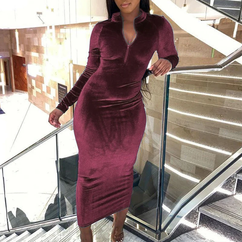 Autumn Winter Velvet Sexy Dress Vintage Zipper V-Neck Solid Dresses For Women Party Elegant Bodycon Vestidos Femme Robe Hiver
Autumn Winter Velvet Sexy Dress Vintage Zipper V-Neck Solid Dresses For Women Party Elegant Bodycon Vestidos Femme Robe Hiver