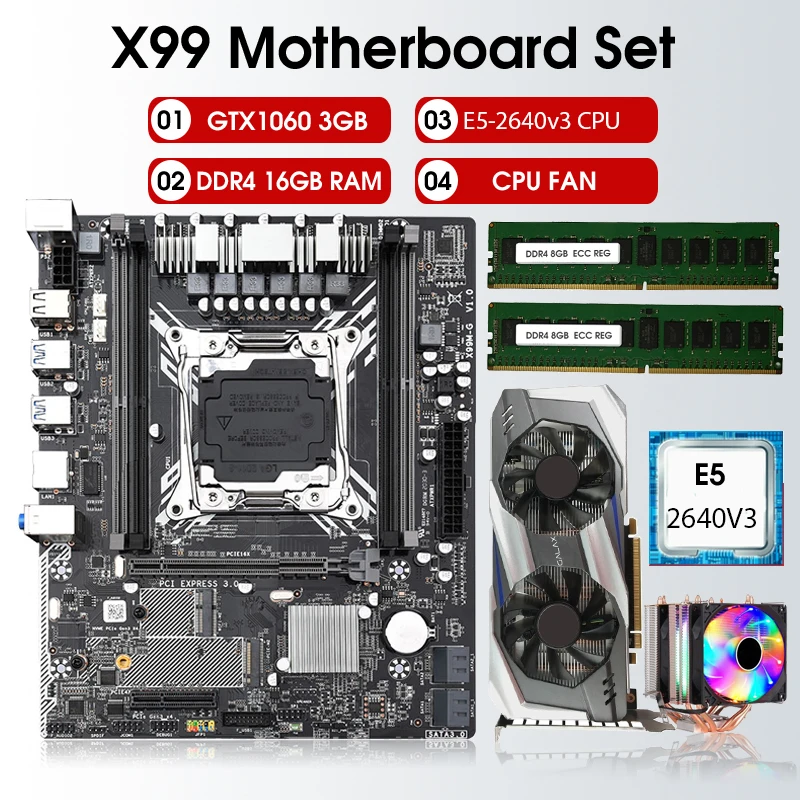 X99 Motherboard SET With Intel XEON E5 2640 V3 2*8G = 16GB DDR4 RECC memory GTX1060 3GB and COOLER
X99 Motherboard SET With Intel XEON E5 2640 V3 2*8G = 16GB DDR4 RECC memory GTX1060 3GB and COOLER
