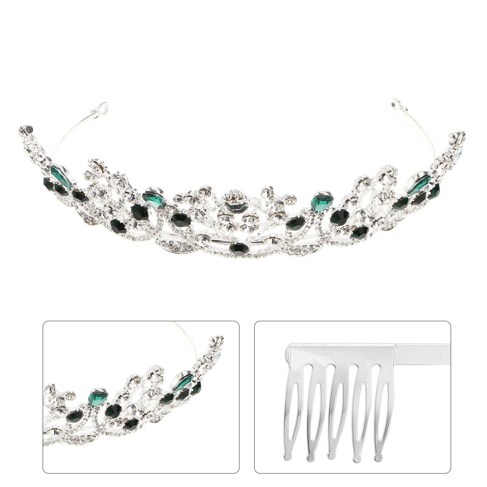 

Vintage Baroque Crown Rhinestone Crown Gemstone Crown Tiara Crown Hair Accessories for Engagement Wedding Party Silver and Green