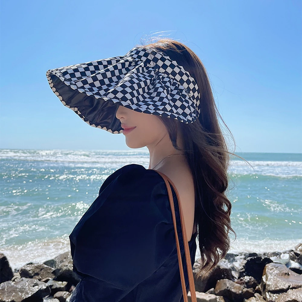 

Checkerboard Gradual Change Sun Hat UV Protection Women's Beach Hat Summer New Face Showing Small Wide Brim Sun Protection Hat