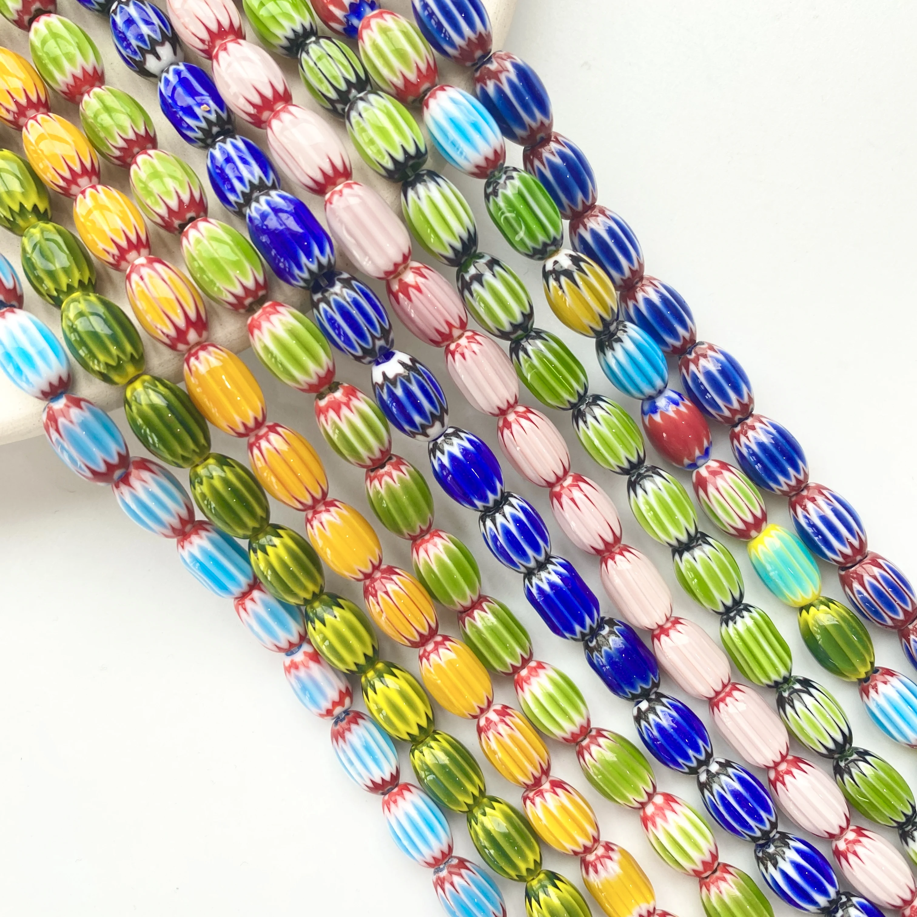 

8x12mm Barrel Shape Nepal Style Handmade Glass Bead Spacial Print Lampwork Bead Loose DIY Jewelry Making Bracelet Necklace