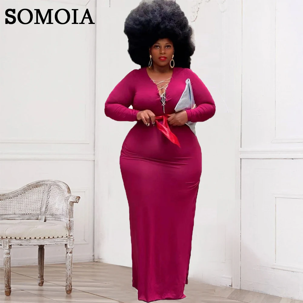 Plus Size Women Clothing Deep V Neck Hollow Out Sexy Bodycon Dress Slit Maxi Dresses Solid Lace Up Celebrate Dress Wholesale
Plus Size Women Clothing Deep V Neck Hollow Out Sexy Bodycon Dress Slit Maxi Dresses Solid Lace Up Celebrate Dress Wholesale