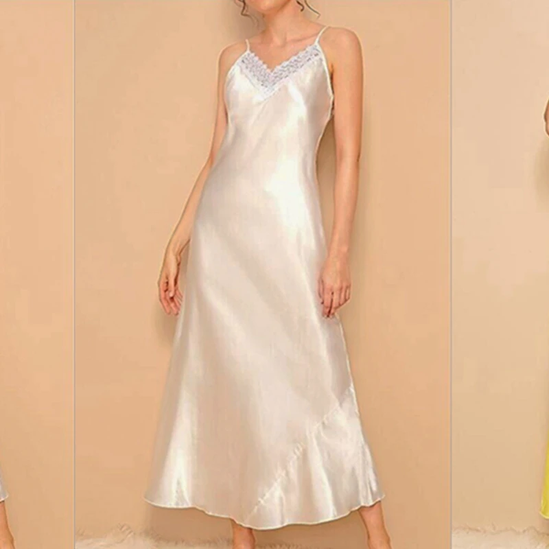 Sexy Lace Sleepwear Silk Women Long Gowns Sling Nightgown V-neck Nightdress Satin Lingerie Nightwear White Wedding Max Dresses
Sexy Lace Sleepwear Silk Women Long Gowns Sling Nightgown V-neck Nightdress Satin Lingerie Nightwear White Wedding Max Dresses