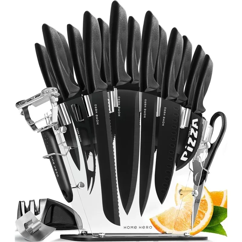 

Поварской нож и кухонные ножи для сашими-Ультра-острые ножи из высокоуглеродистой нержавеющей стали с эргономичными ручками (20 шт.-черный)